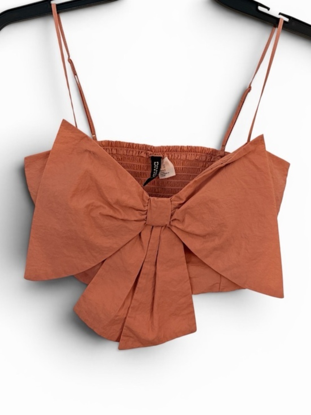 H&M DIVIDED XS Dusky Blush Pink Bow-Front Cropped Top